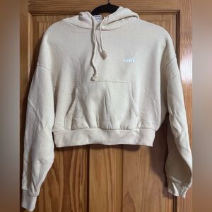 Levi's Cream Cropped Crewneck Hoodie Sweatshirt